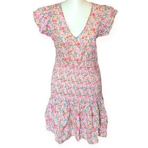 Kendall Lane Pink Floral Smocked Waist Ruffle Dress size women's medium M